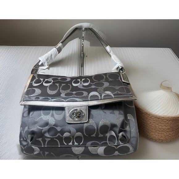 Coach Shoulder Penelope Sig Flap Bag F20461 NWT Rare Discontinued Grey/Silver - Picture 5 of 14